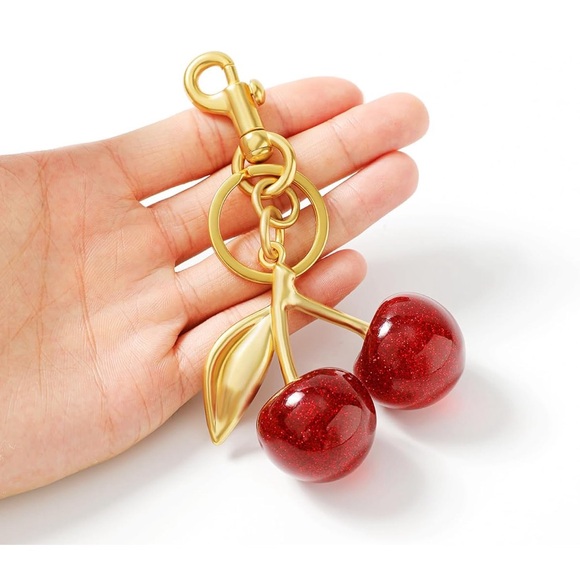 Gold Red Cherry Bag Charm & Key Chain - Picture 2 of 3